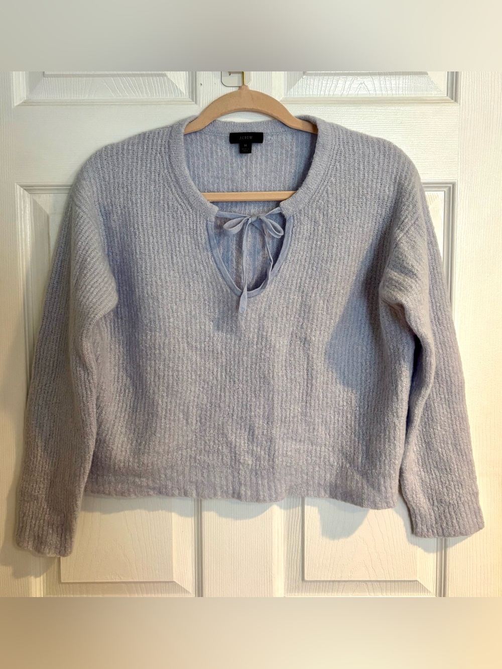 J. Crew Cropped Tie-Neck Ribbed Cashmere Blend Sweater
